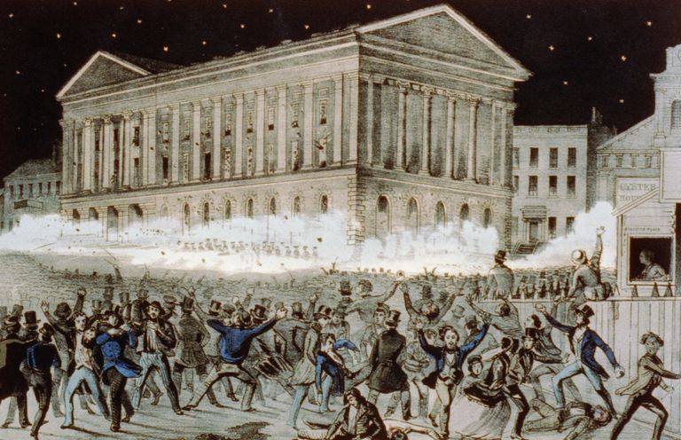 An illustration of the Astor Place Riot, from the Library of Congress [thoughtco.com]
