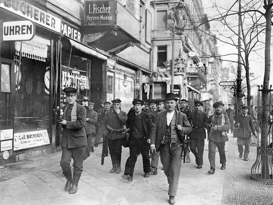 Armed revolutionary soldiers, sailors, and civilians are photographed on November 8th, 1918 in Berlin, Germany. [jacobinmag.com]