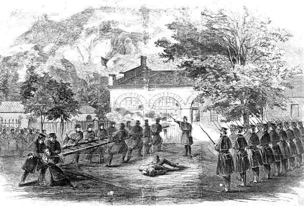 U.S. Marines attacking John Brown's makeshift fort during his raid on Harper's Ferry
