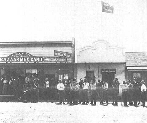 Magonista rebel soldiers who took the city of Tijuana in 1911, from the San Diego Historical Society's "Title Insurance and Trust Collection" [Wikipedia]