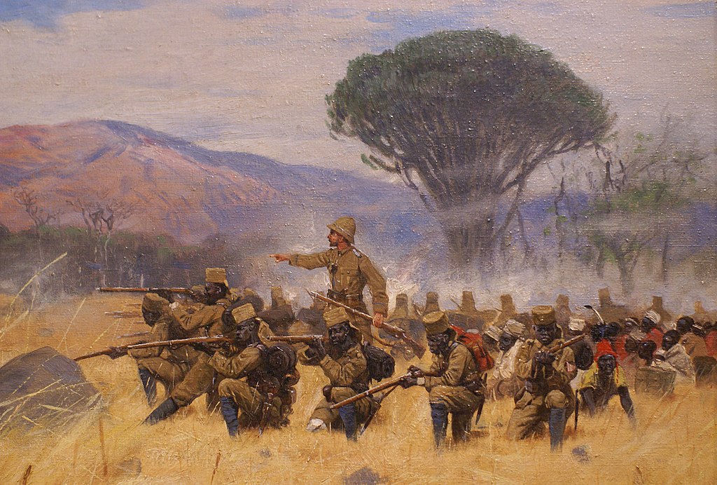 Wilhelm Kuhnert's painting "Battle at Mahenge", German East Africa, 1905 [Wikipedia]