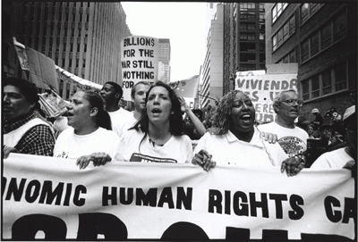 Pro-welfare protesters marching in Philadelphia, Cheri Honkala in front [libcom.org]