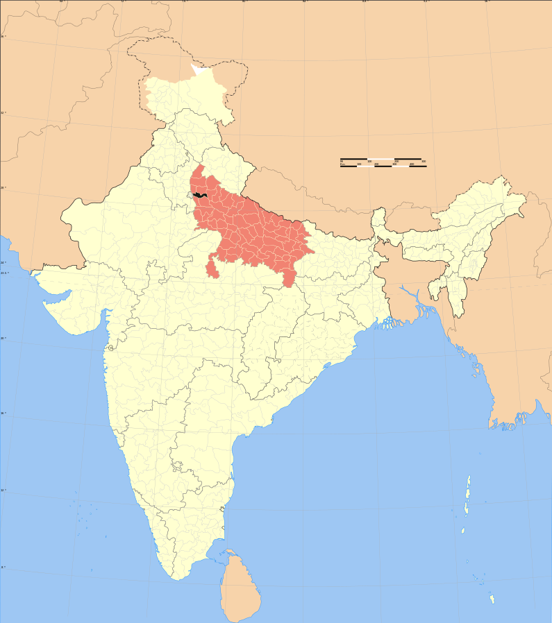 A map of India, with the northern province of Ghaziabad highlighted